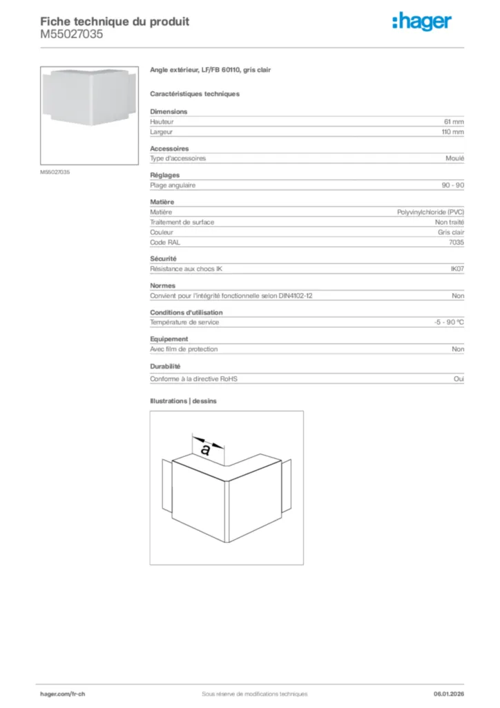 Image Hager Fiche technique du produit M55027035 | Hager Suisse