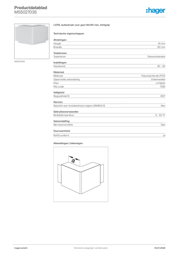 Afbeelding Hager Productdatablad M55027035 | Hager Nederland