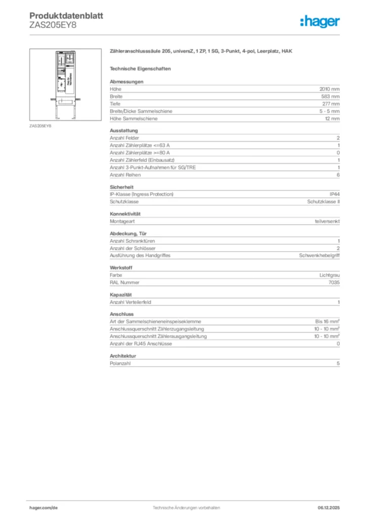 Bild Hager Produktdatenblatt ZAS205EY8 | Hager Deutschland