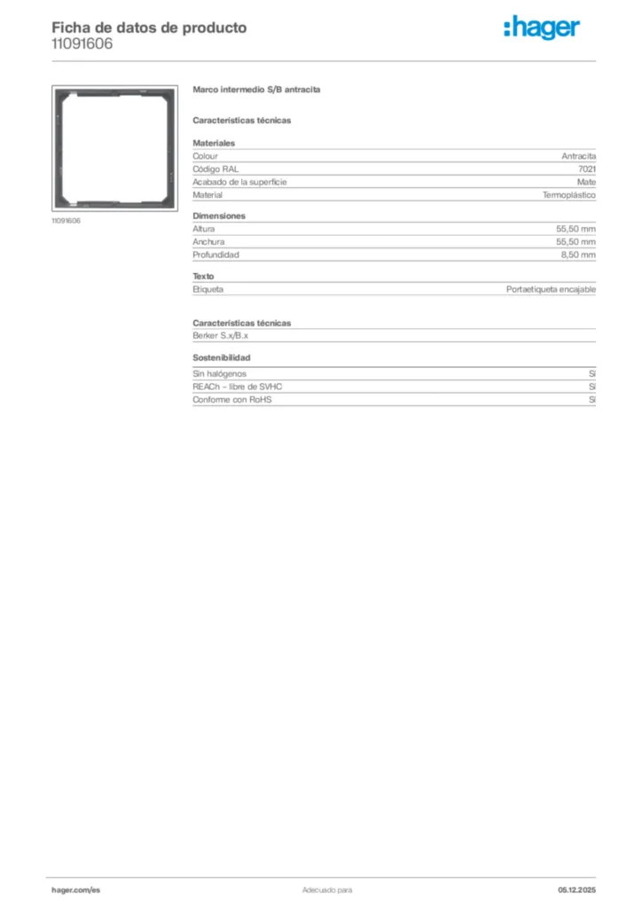 Imagen Hager Ficha de datos de producto 11091606 | Hager España
