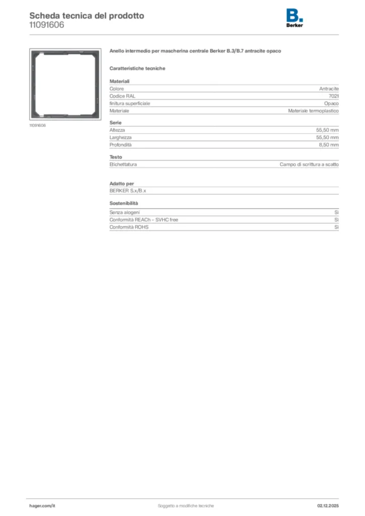 Immagine Berker Scheda tecnica del prodotto 11091606 | Hager Italia