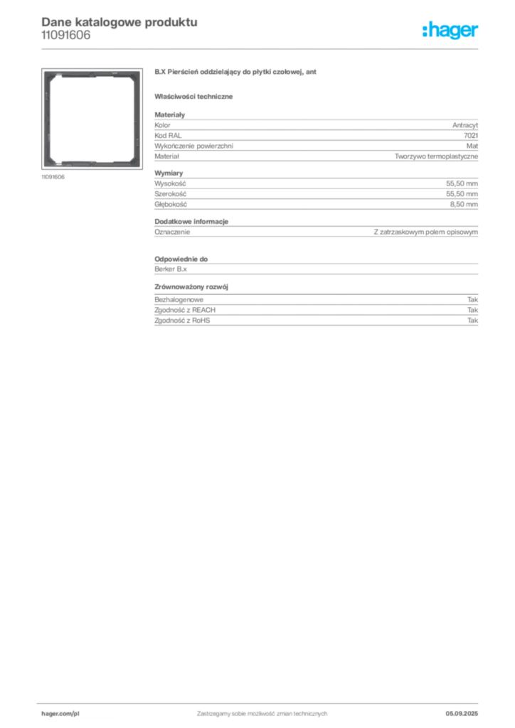 Zdjęcie Hager Dane katalogowe produktu 11091606 | Hager Polska