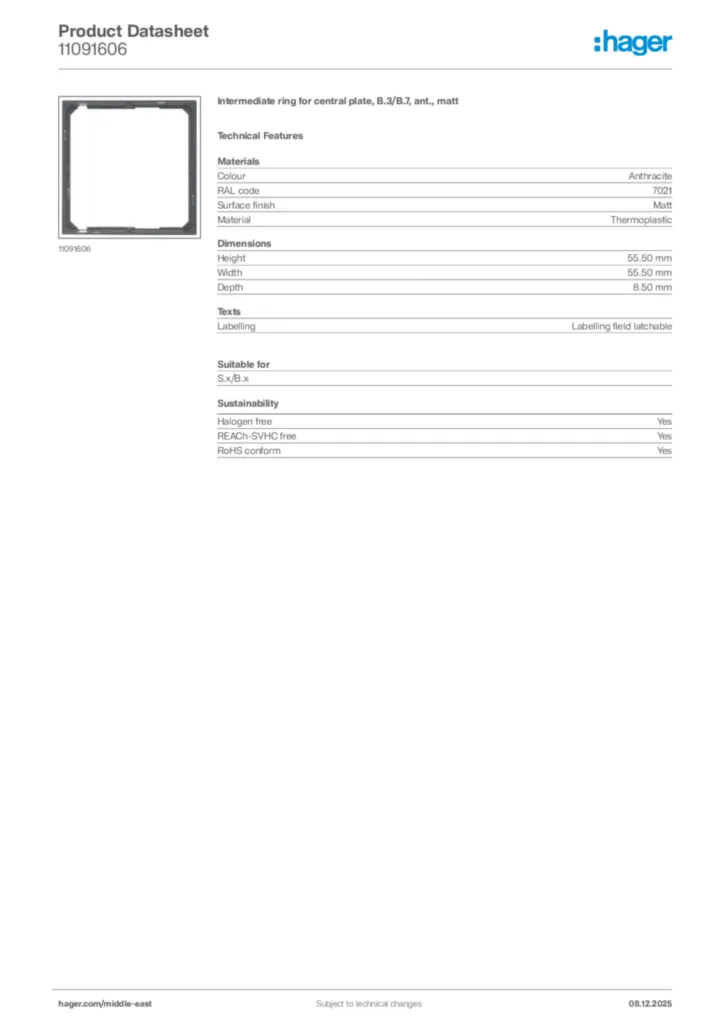 Image Hager Product data sheet 11091606  | Hager