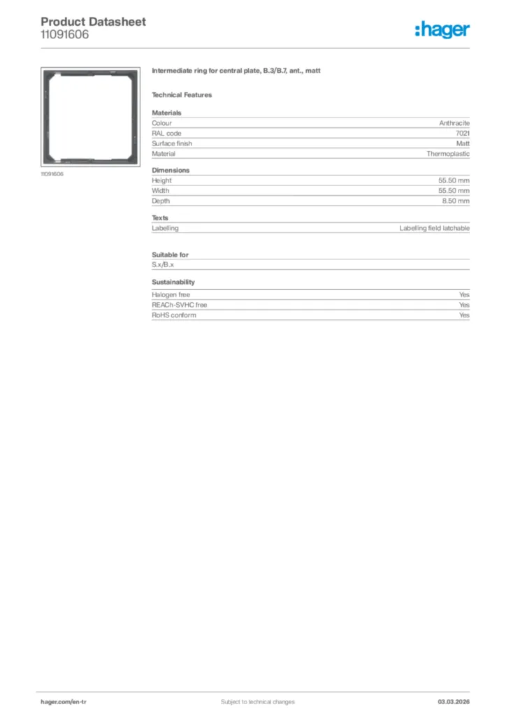 Image Hager Product data sheet 11091606  | Hager