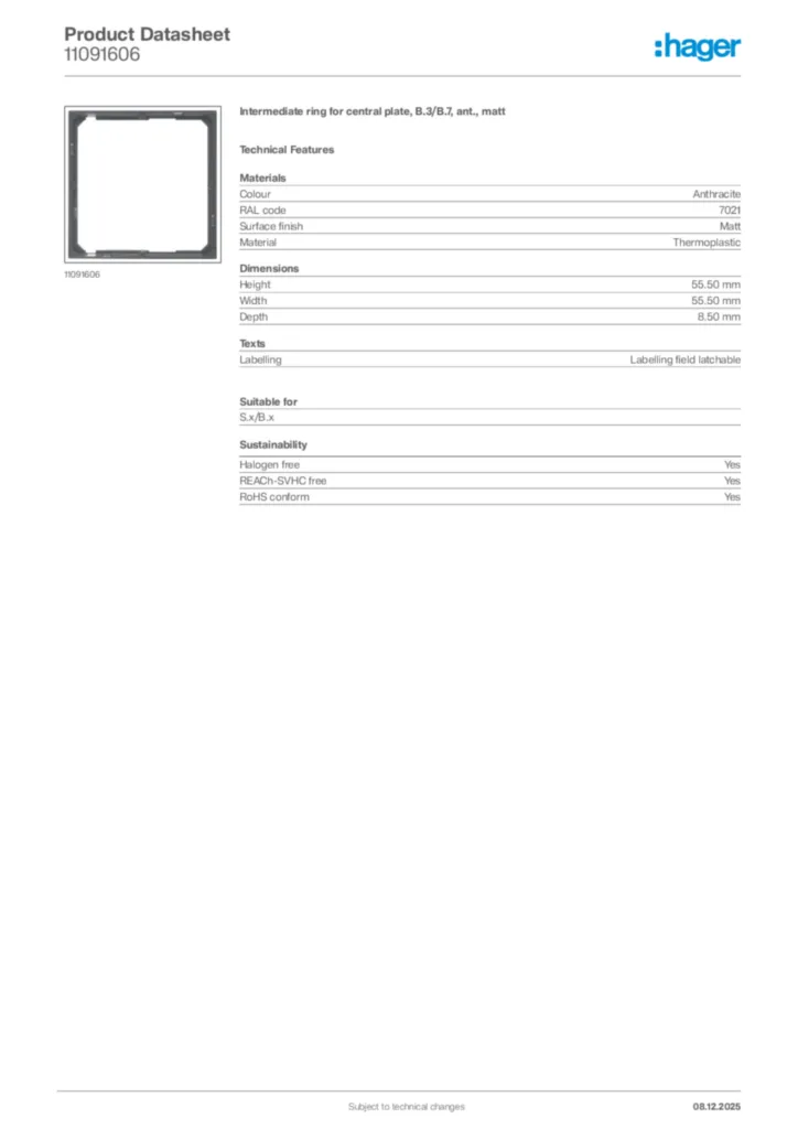 Image Hager Product data sheet 11091606  | Hager