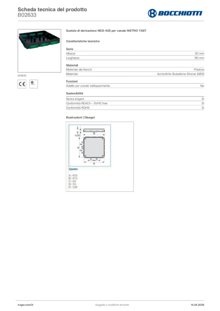 Immagine Bocchiotti Scheda tecnica del prodotto B02633 | Hager Italia
