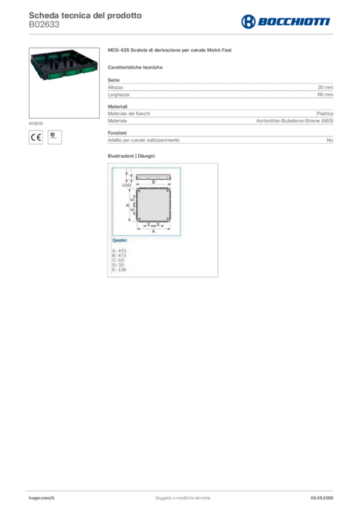 Immagine Bocchiotti Scheda tecnica del prodotto B02633 | Hager Italia