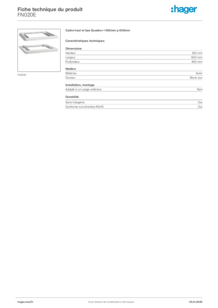 Image Hager Fiche technique du produit FN020E | Hager France