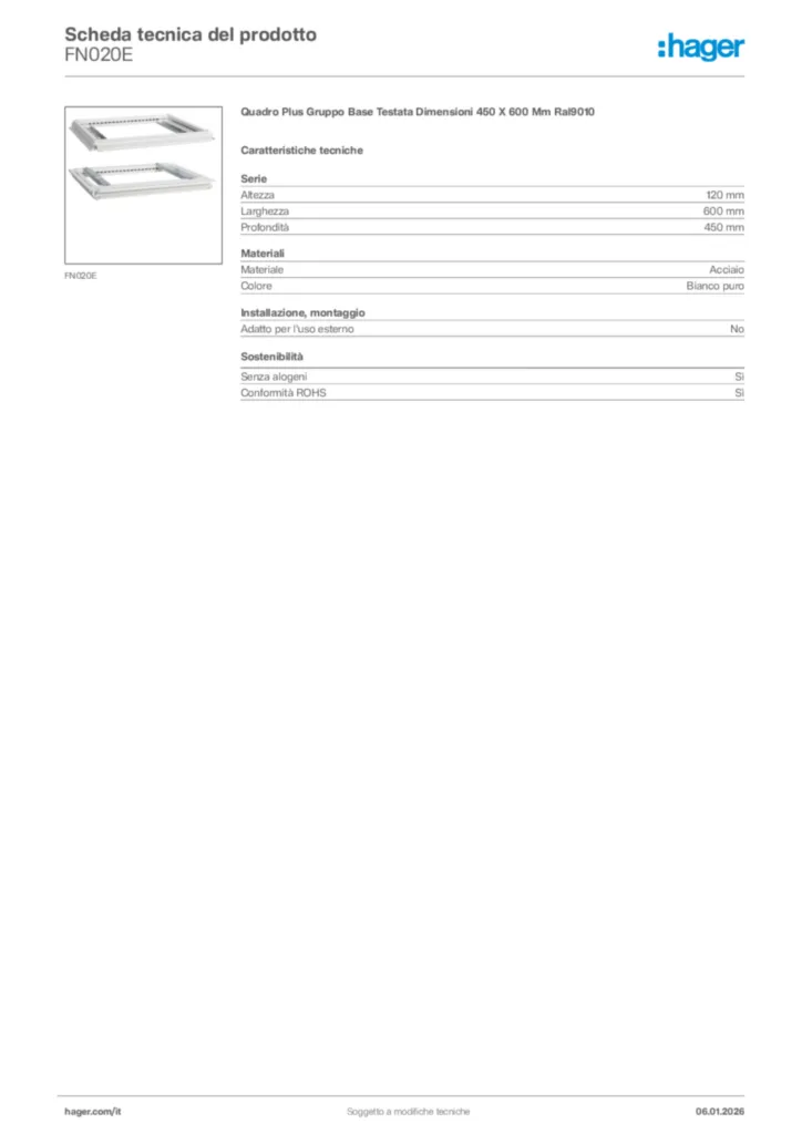 Immagine Hager Scheda tecnica del prodotto FN020E | Hager Italia