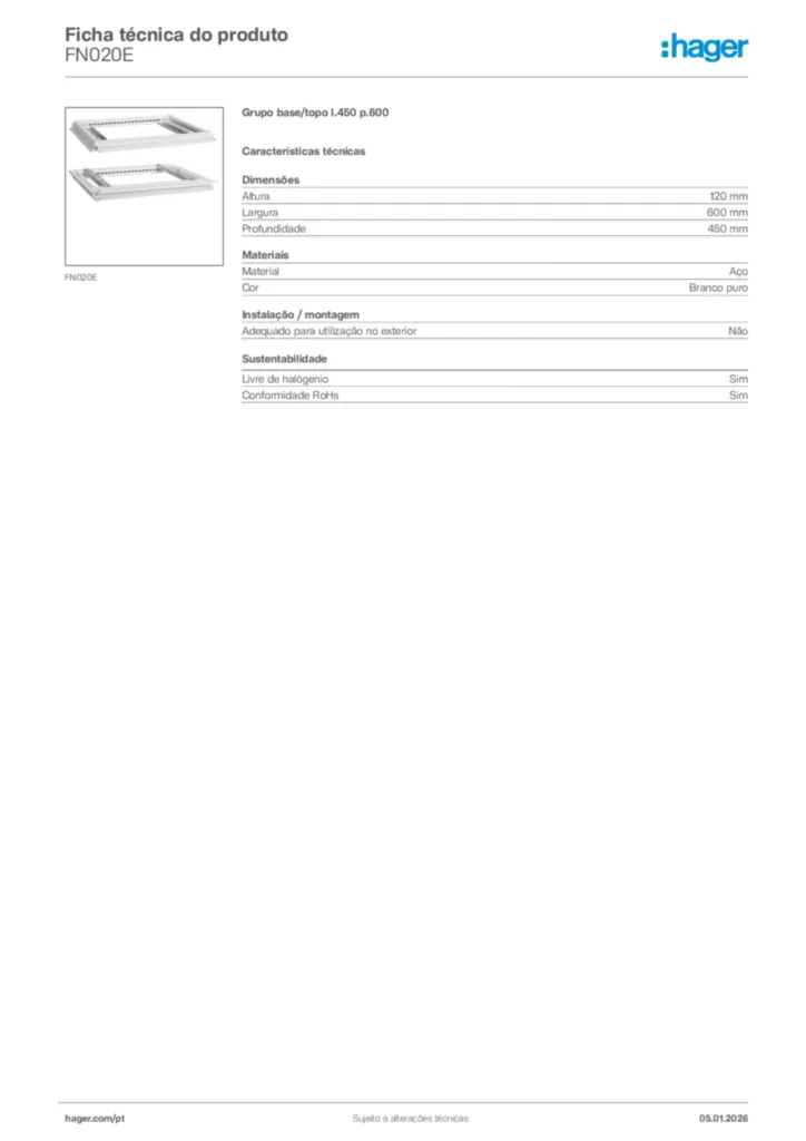 Imagem Hager Ficha técnica do produto FN020E | Hager Portugal