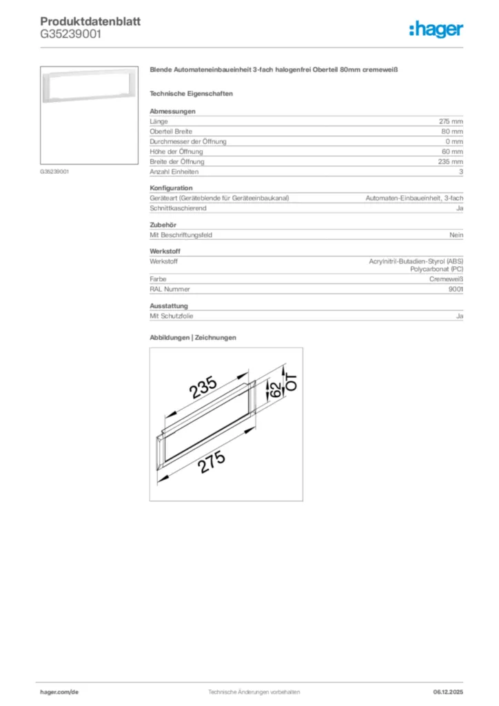 Bild Hager Produktdatenblatt G35239001 | Hager Deutschland