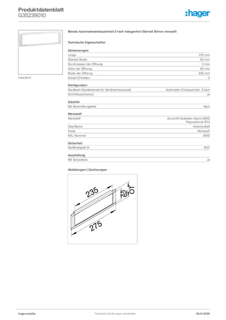 Bild Hager Produktdatenblatt G35239010 | Hager Deutschland