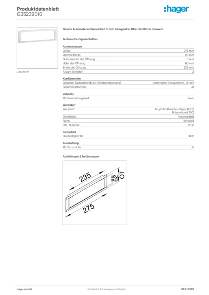 Bild Hager Produktdatenblatt G35239010 | Hager Deutschland