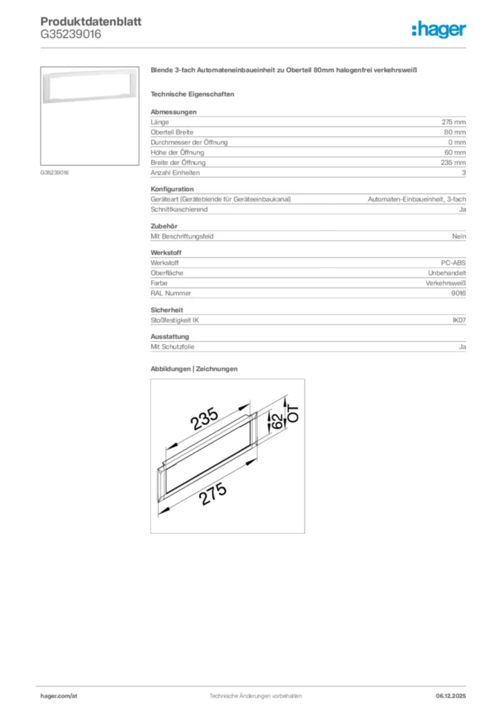 Bild Hager Produktdatenblatt G35239016 | Hager Deutschland
