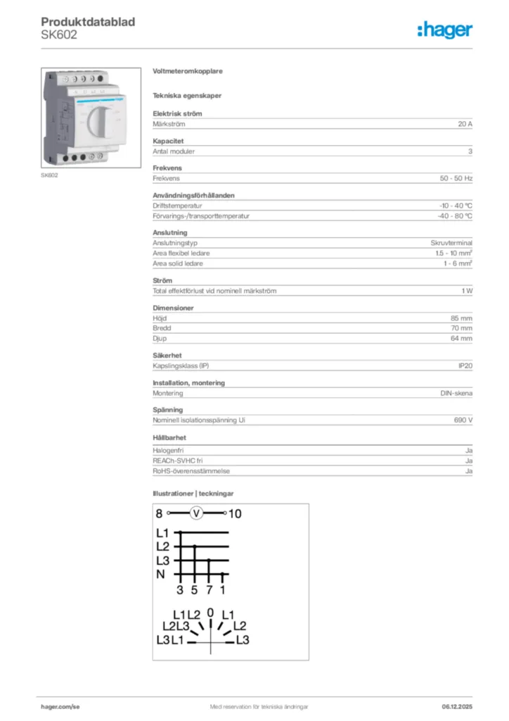 Bild Hager Produktdatablad SK602 | Hager Sverige
