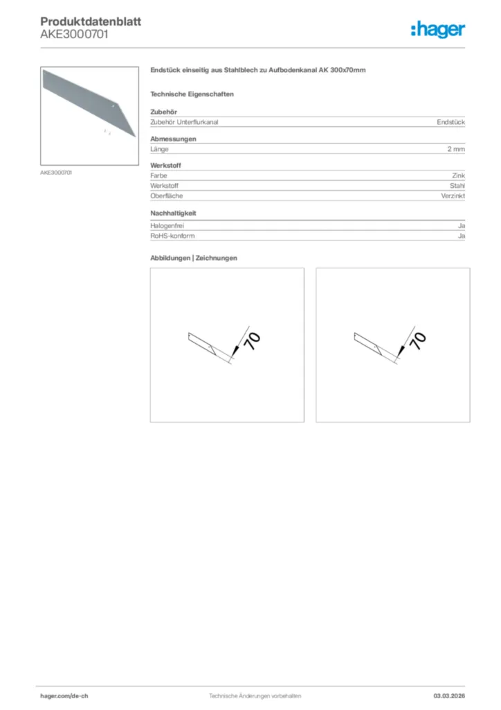 Bild Hager Produktdatenblatt AKE3000701 | Hager Schweiz