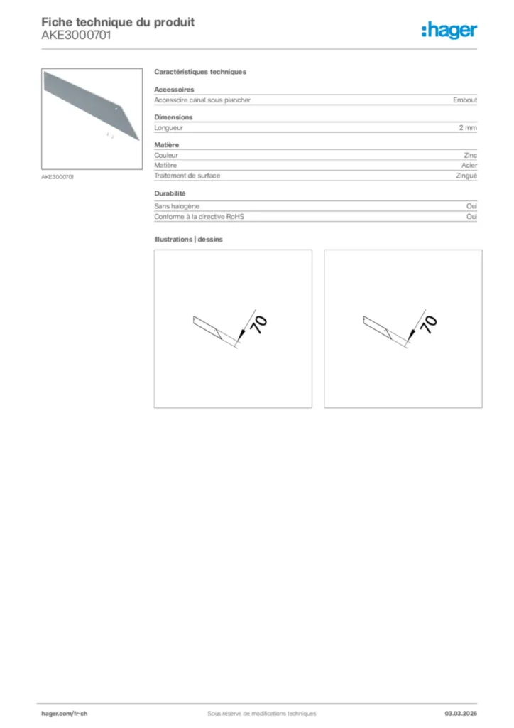 Image Hager Fiche technique du produit AKE3000701 | Hager Suisse