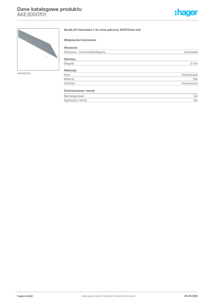Zdjęcie Hager Dane katalogowe produktu AKE3000701 | Hager Polska