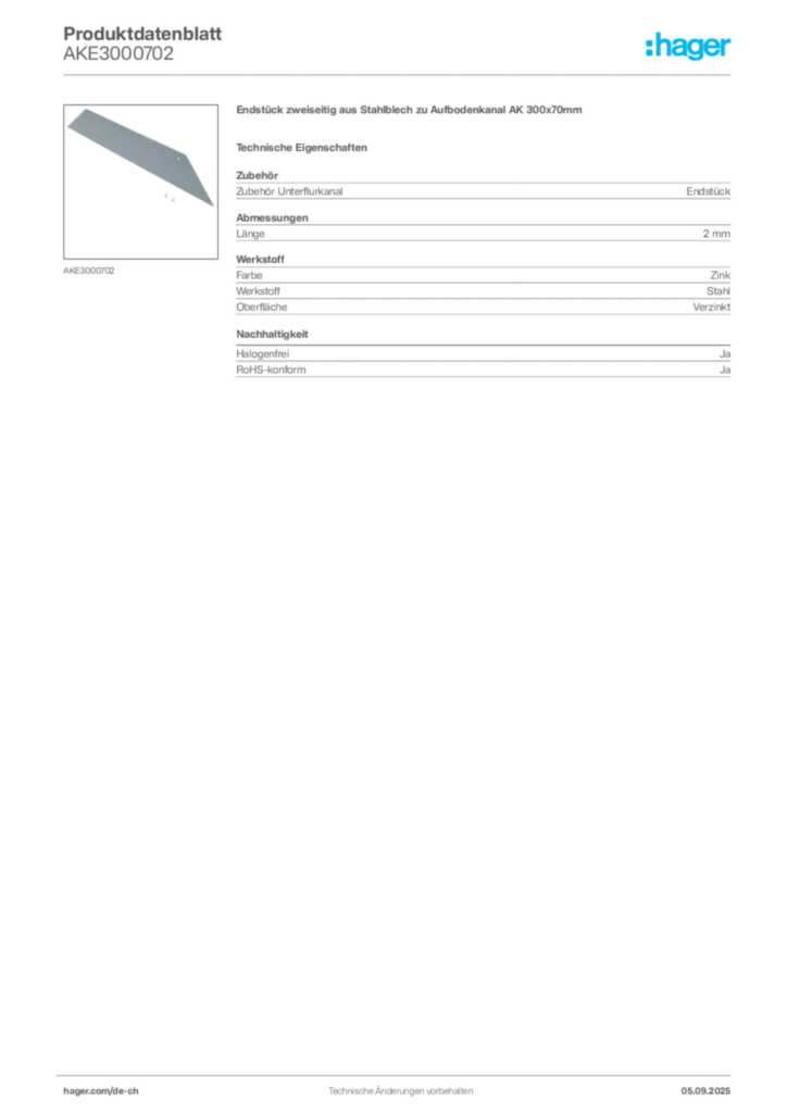 Bild Hager Produktdatenblatt AKE3000702 | Hager Schweiz