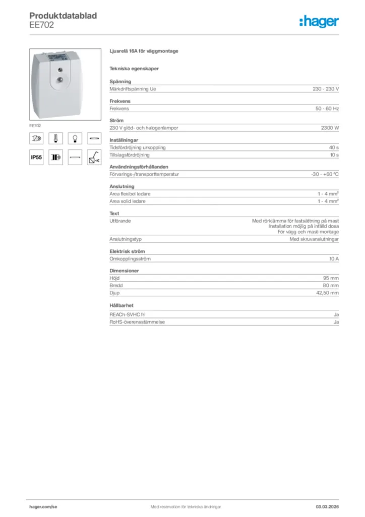 Bild Hager Produktdatablad EE702 | Hager Sverige
