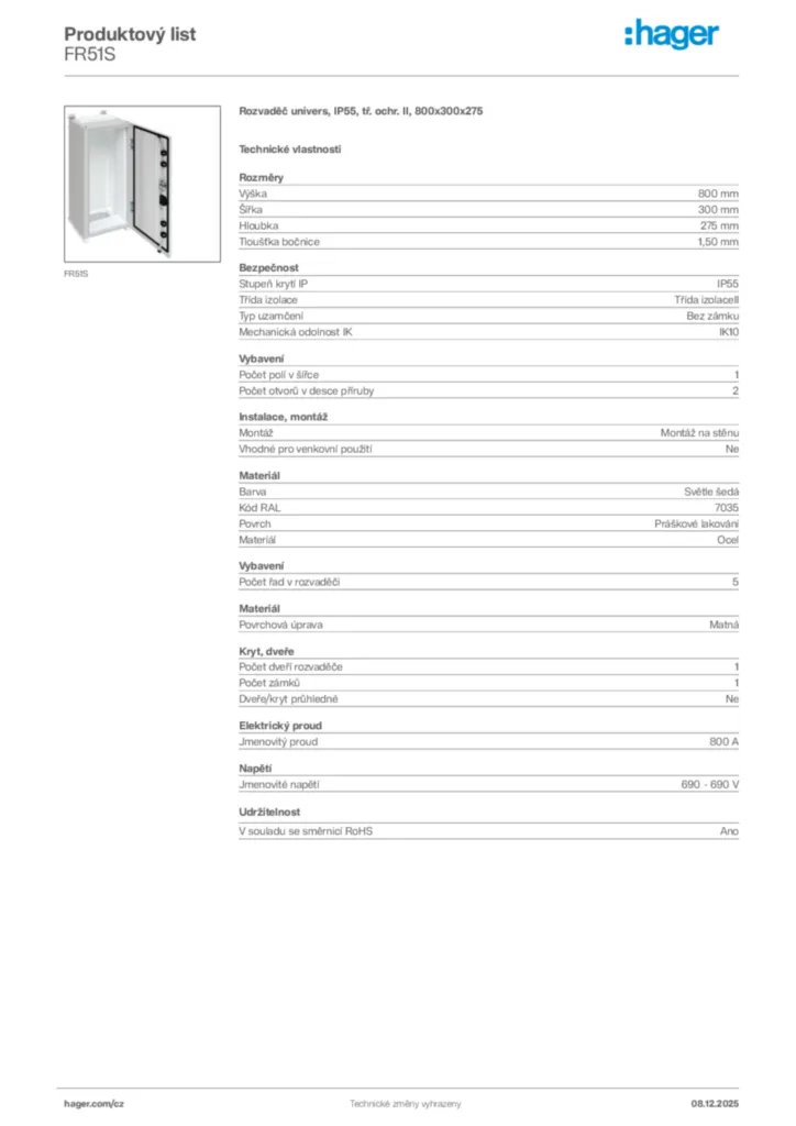 Obrázek Hager Product data sheet FR51S | Hager