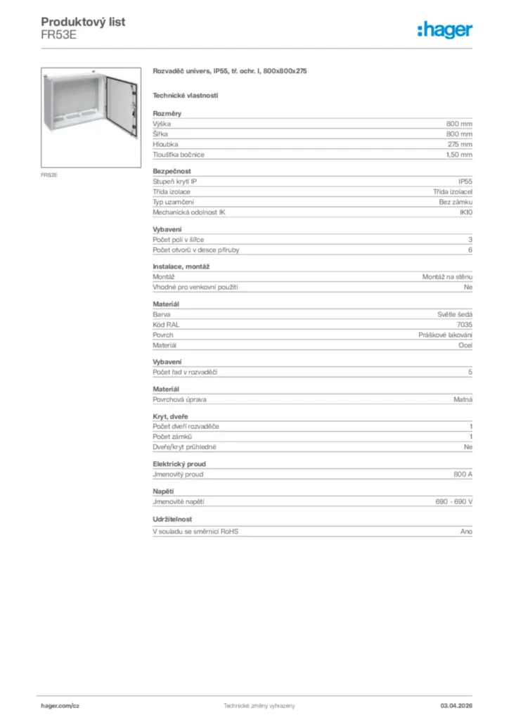 Obrázek Hager Product data sheet FR53E | Hager