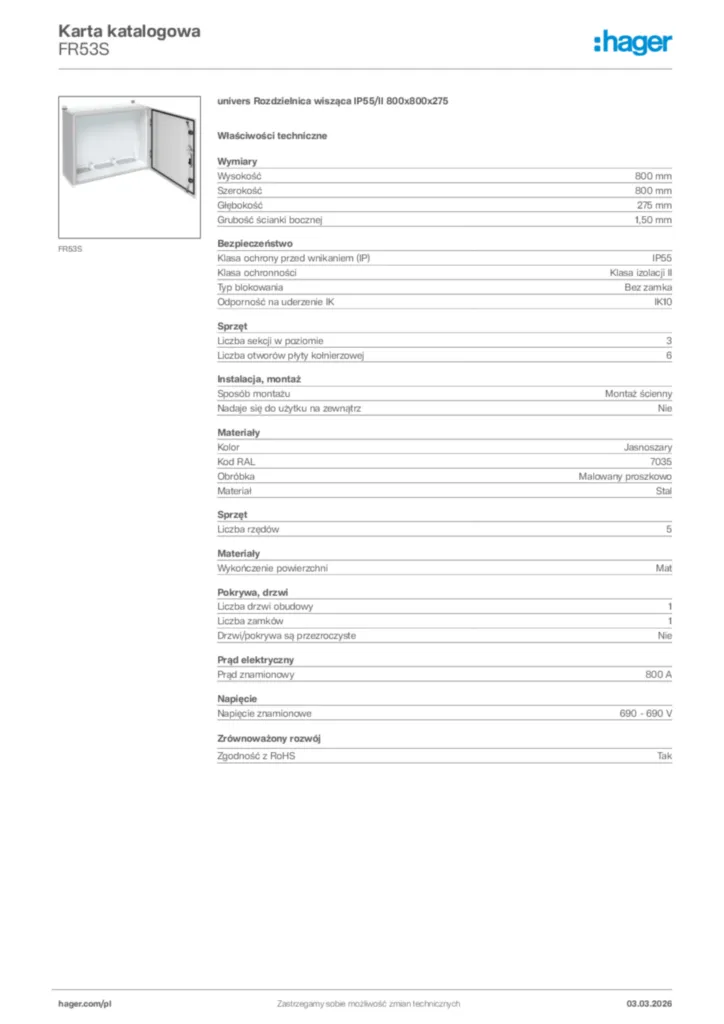 Zdjęcie Hager Karta katalogowa FR53S | Hager Polska