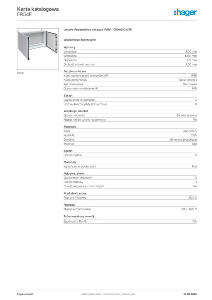 Zdjęcie Hager Karta katalogowa FR54E | Hager Polska