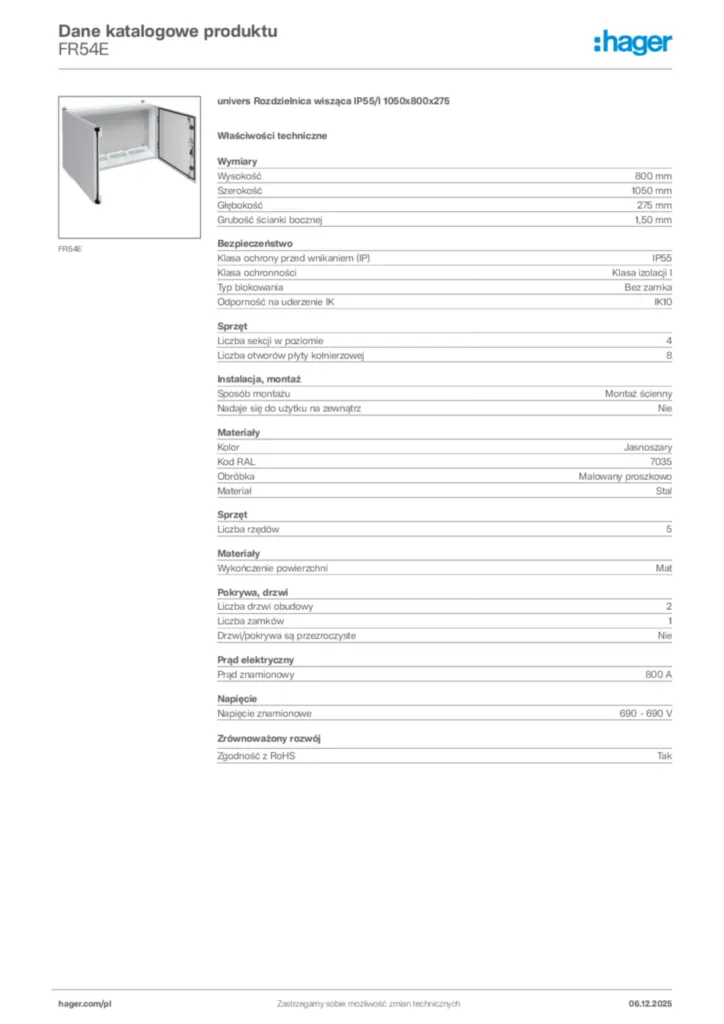 Zdjęcie Hager Karta katalogowa FR54E | Hager Polska