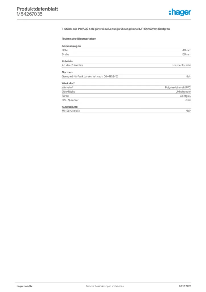 Bild Hager Produktdatenblatt M54267035 | Hager Deutschland
