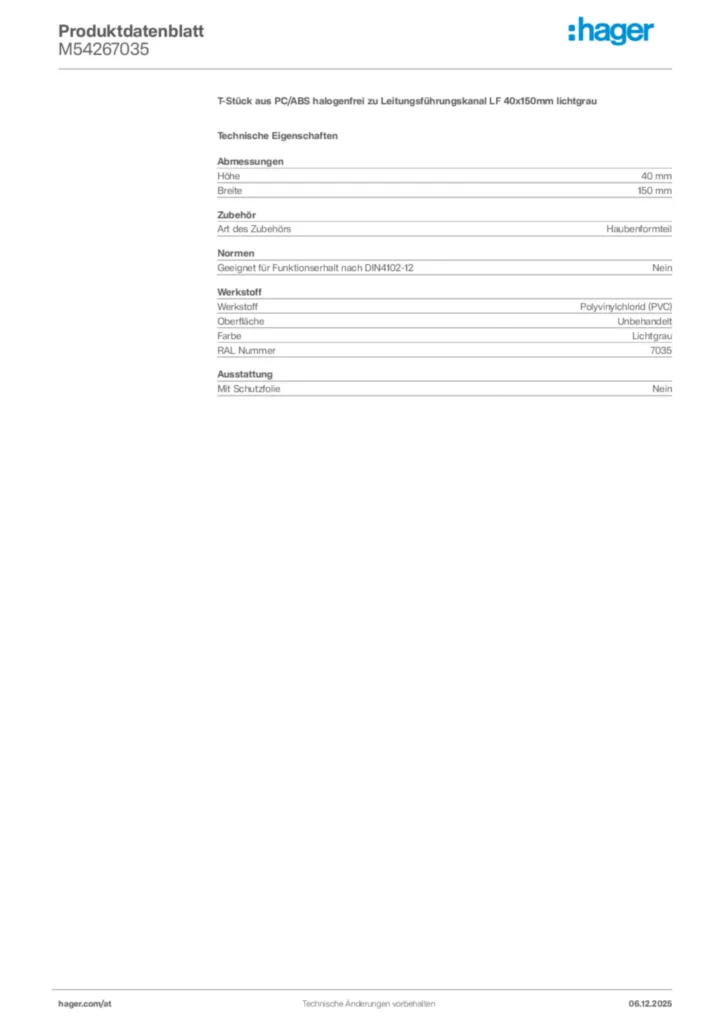 Bild Hager Produktdatenblatt M54267035 | Hager Deutschland