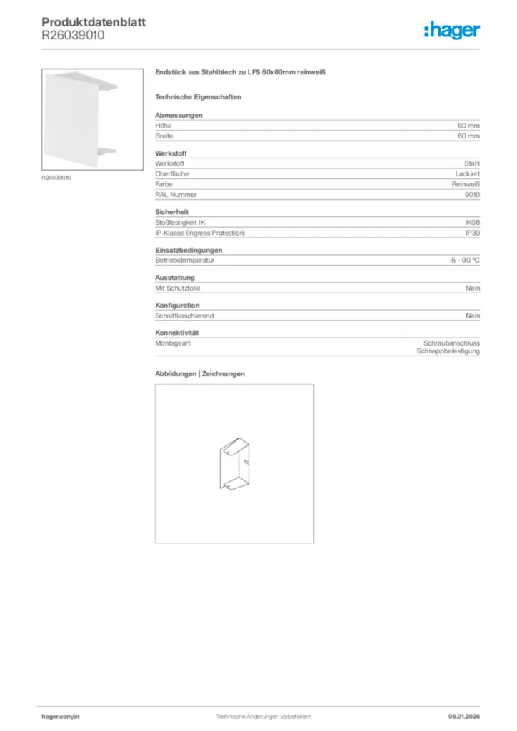 Bild Hager Produktdatenblatt R26039010 | Hager Deutschland