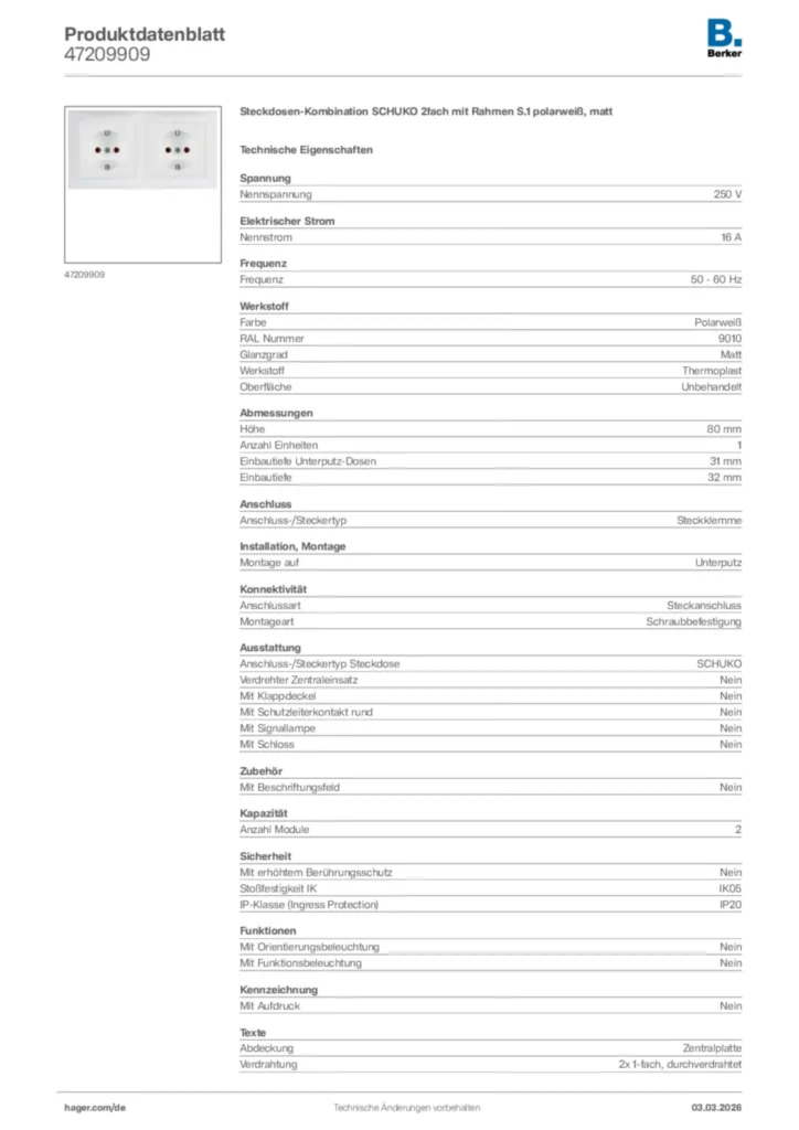 Bild Berker Produktdatenblatt 47209909 | Hager Deutschland