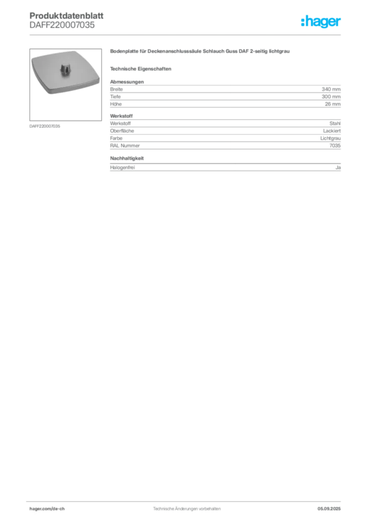 Bild Hager Produktdatenblatt DAFF220007035 | Hager Schweiz