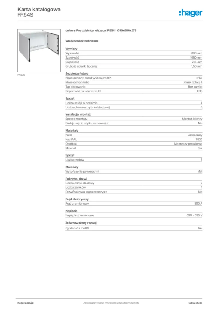 Zdjęcie Hager Karta katalogowa FR54S | Hager Polska