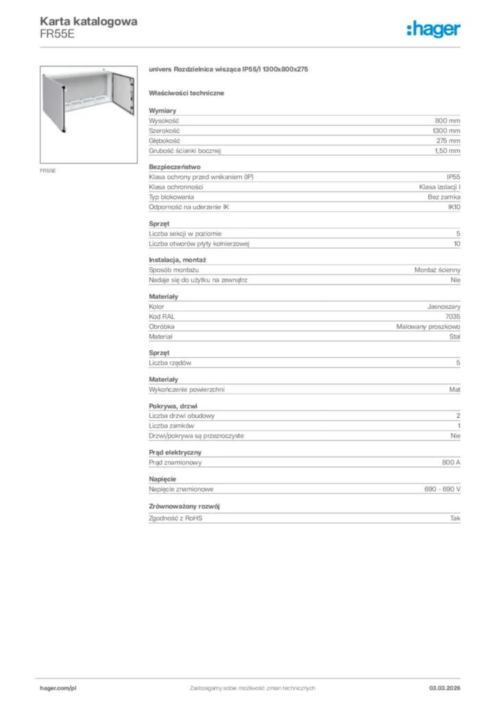 Zdjęcie Hager Karta katalogowa FR55E | Hager Polska