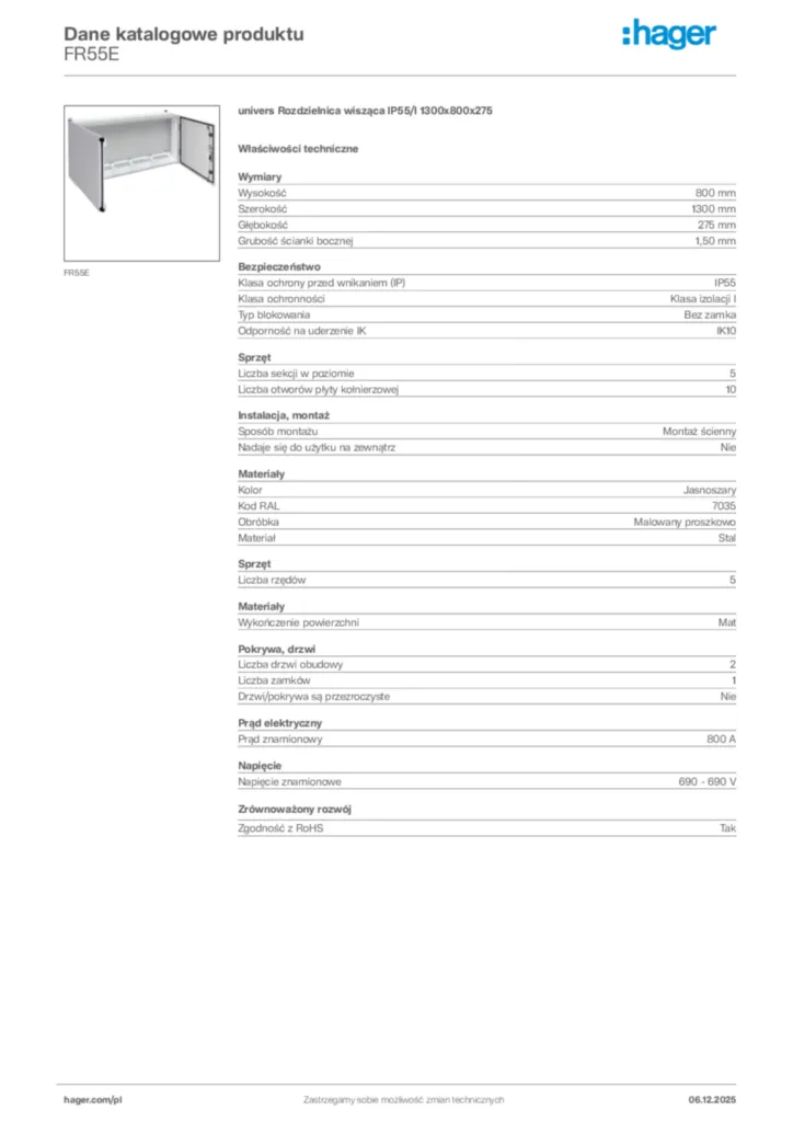 Zdjęcie Hager Karta katalogowa FR55E | Hager Polska