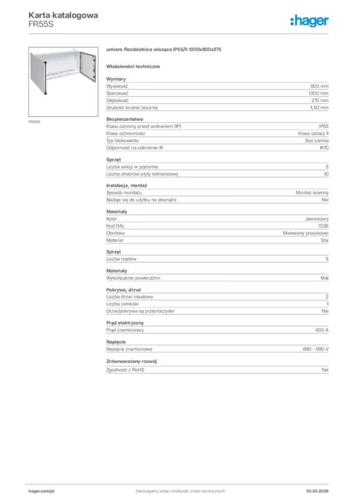 Zdjęcie Hager Karta katalogowa FR55S | Hager Polska