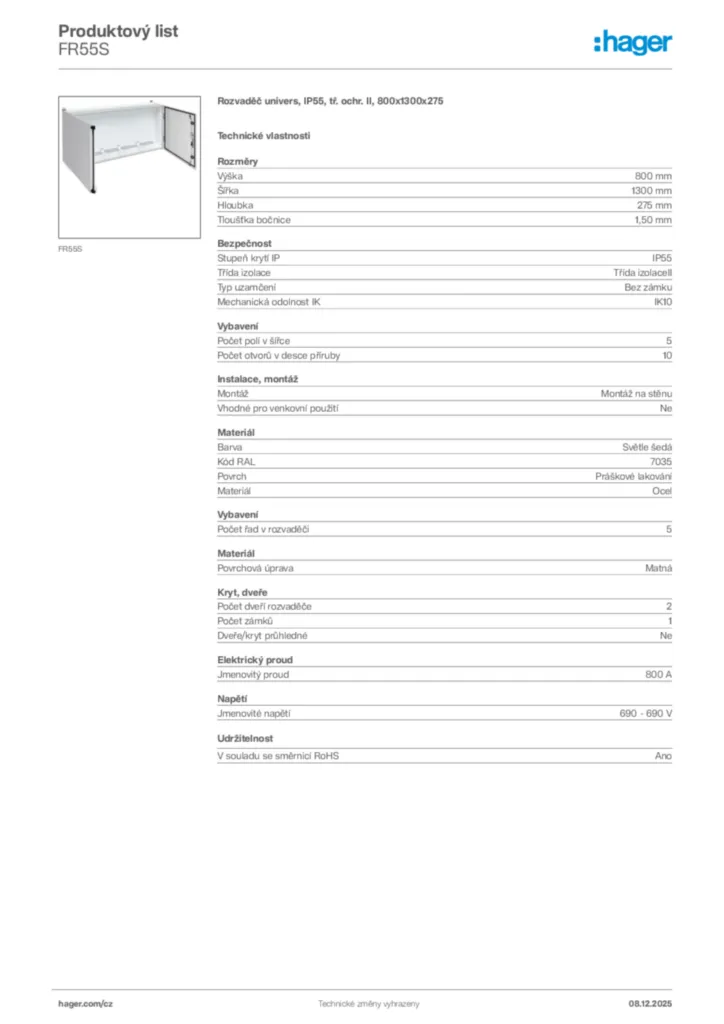 Obrázek Hager Product data sheet FR55S | Hager