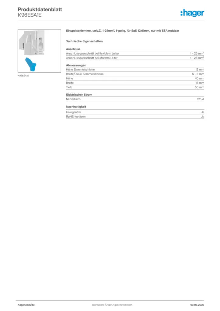 Bild Hager Produktdatenblatt K96ESA1E | Hager Deutschland