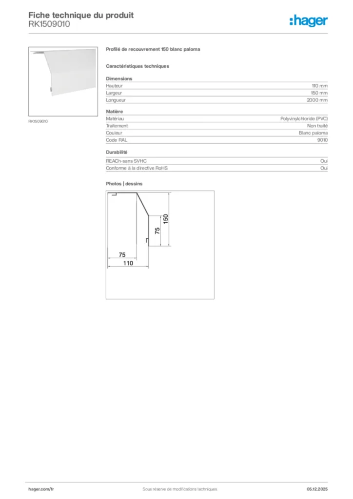 Image Hager Fiche technique du produit RK1509010 | Hager France