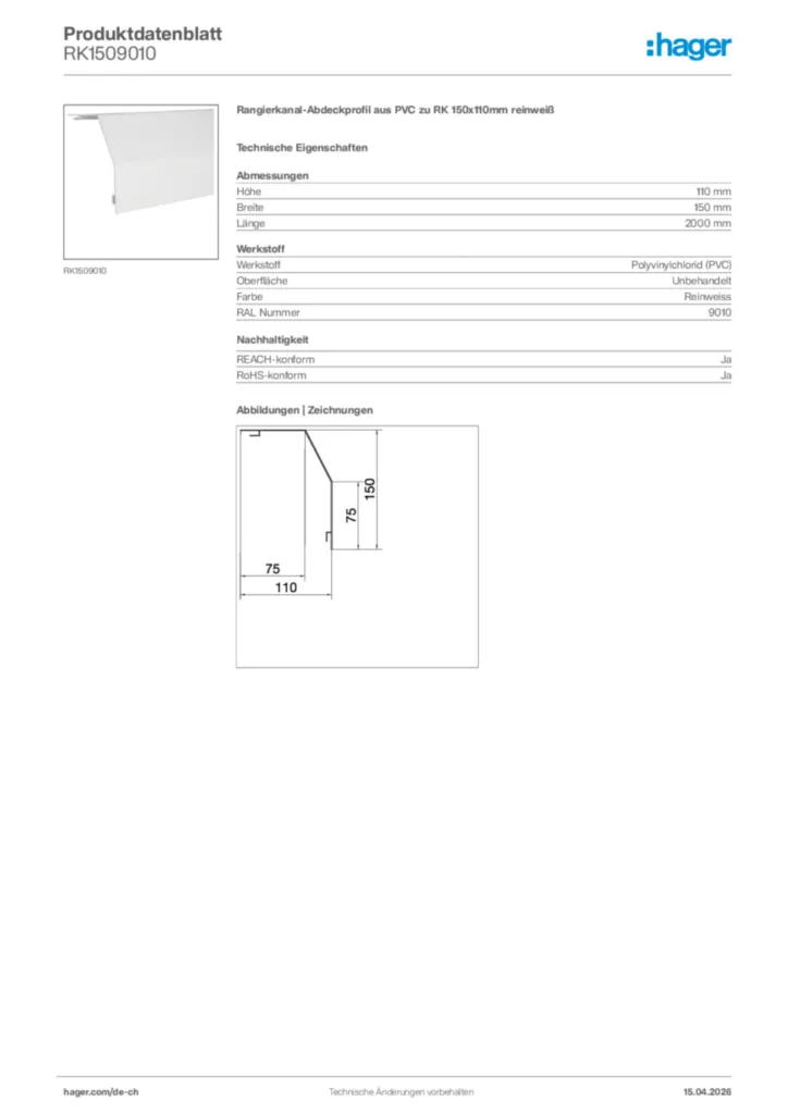 Bild Hager Produktdatenblatt RK1509010 | Hager Schweiz