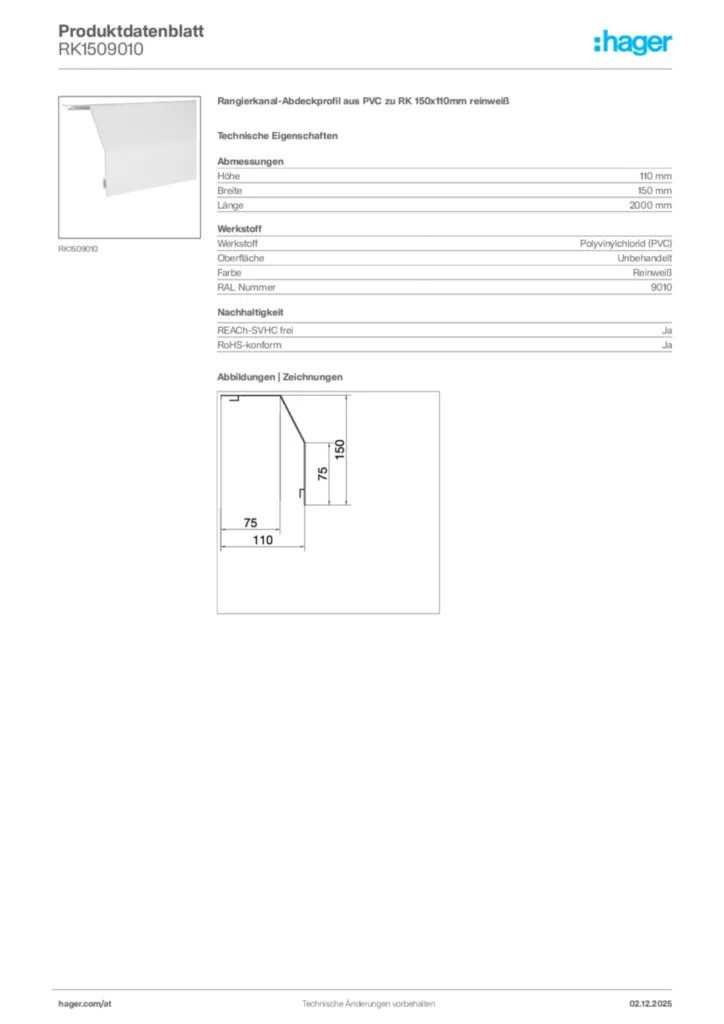 Bild Hager Produktdatenblatt RK1509010 | Hager Deutschland