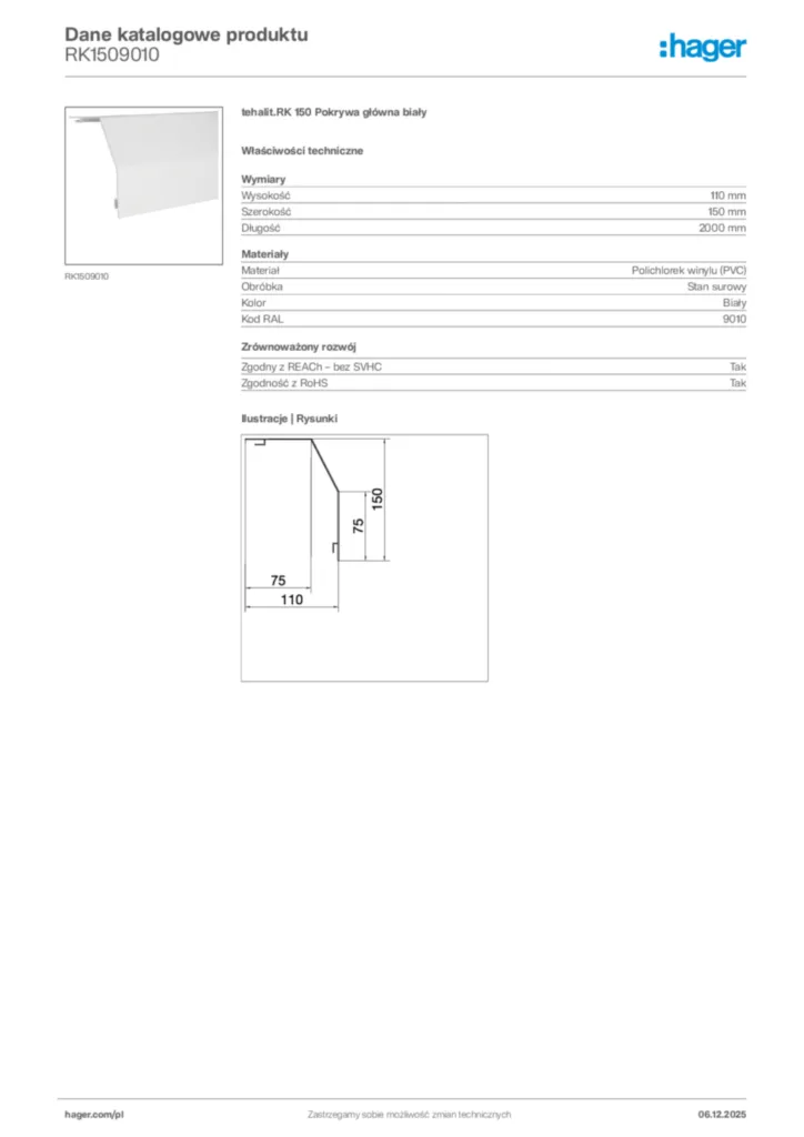 Zdjęcie Hager Dane katalogowe produktu RK1509010 | Hager Polska