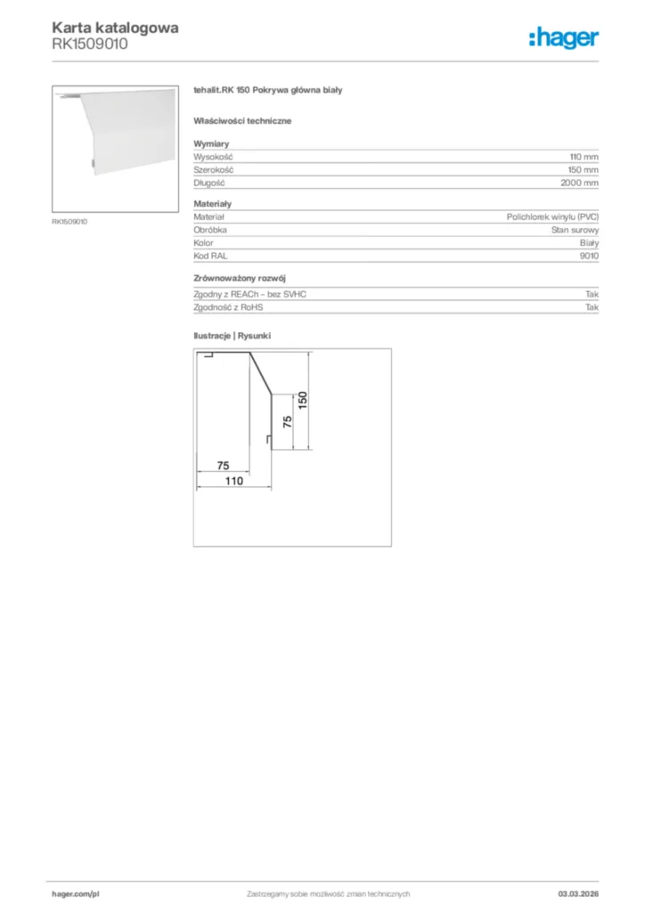Zdjęcie Hager Karta katalogowa RK1509010 | Hager Polska
