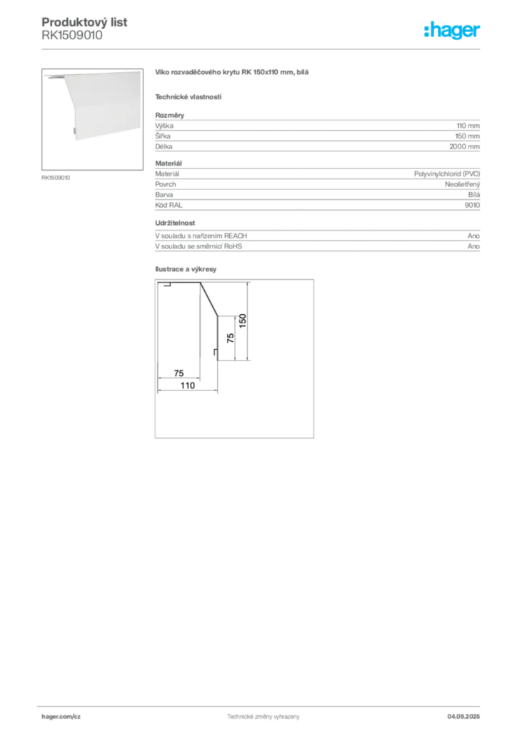 Obrázek Hager Produktový list RK1509010 | Hager