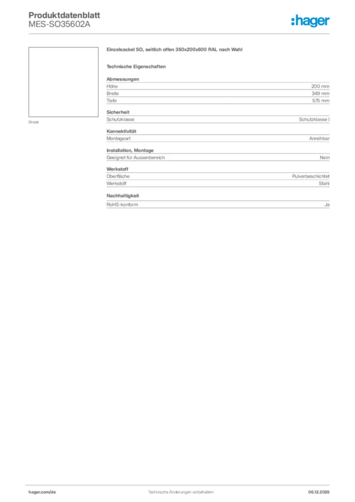 Bild Hager Produktdatenblatt MES-SO35602A | Hager Deutschland