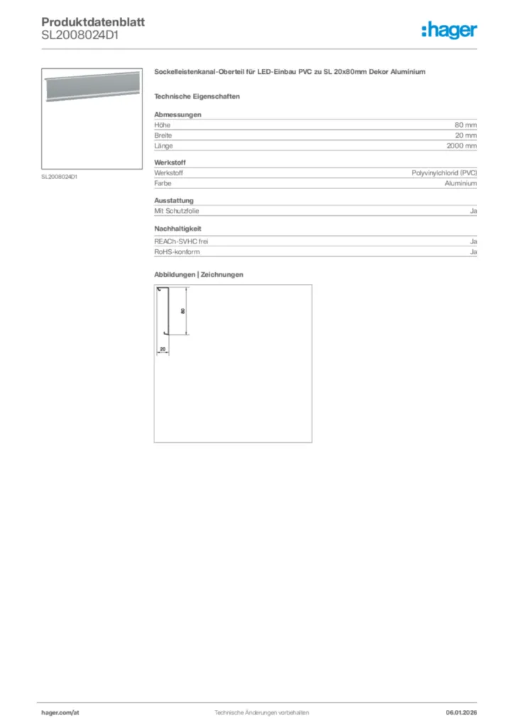 Bild Hager Produktdatenblatt SL2008024D1 | Hager Deutschland