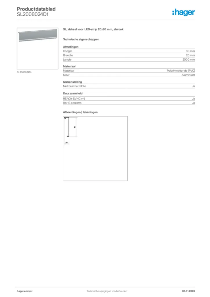 Afbeelding Hager Productdatablad SL2008024D1 | Hager Nederland