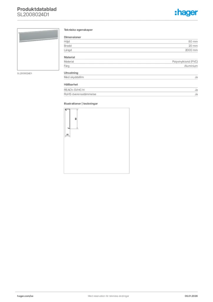 Bild Hager Produktdatablad SL2008024D1 | Hager Sverige